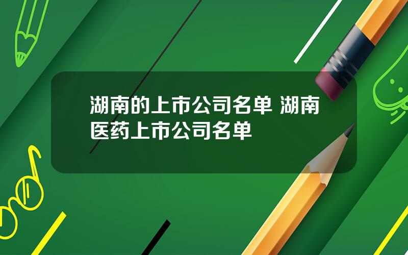 湖南的上市公司名单 湖南医药上市公司名单